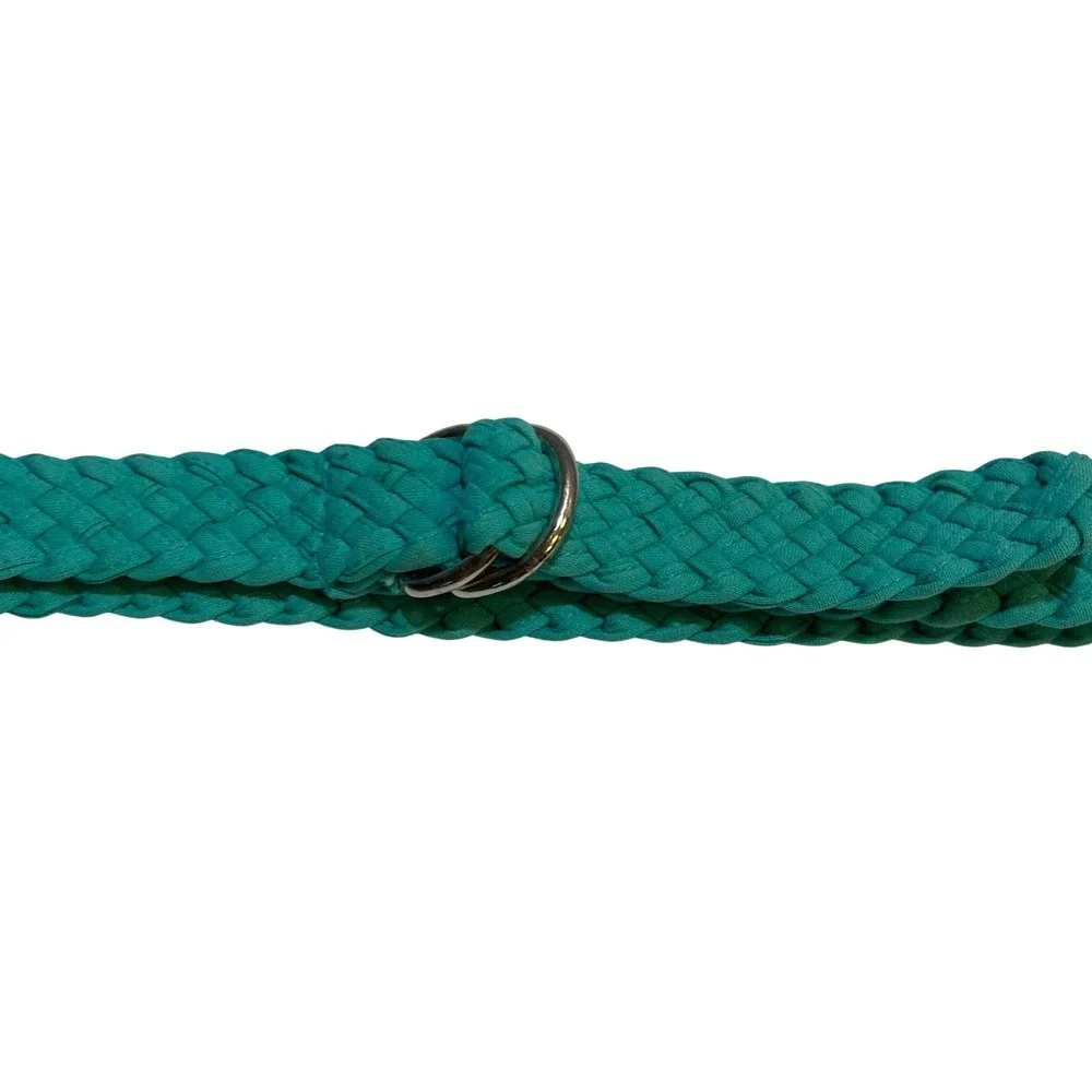Braided‎ Teal Green Fabric Belt Double D-Ring Silver Buckle Woven Cinch Belt